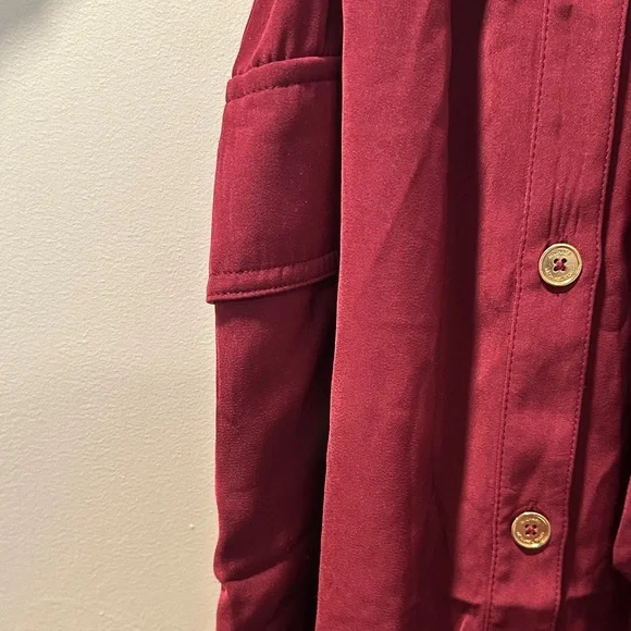 NWT Michael kors Women's Burgundy Button-Front Shirt Dress with Tie Waist - Picture 5 of 5